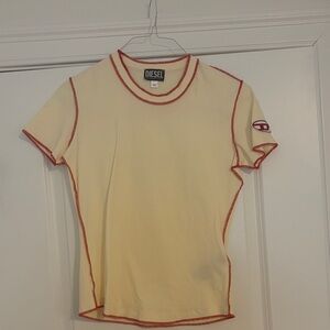 Diesel Women’s Cream Top with Red Stitching